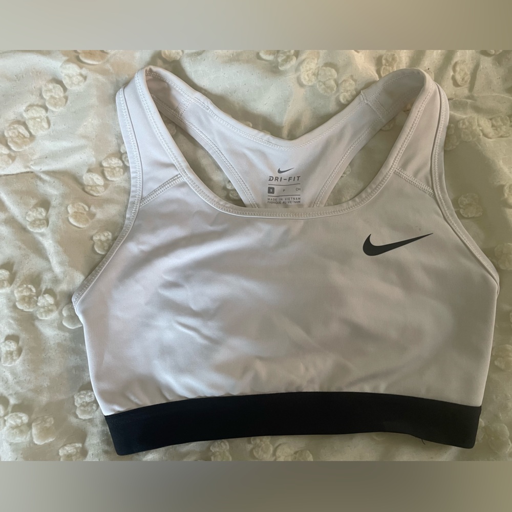 Nike White and Black Dri-FIT Sports Bra